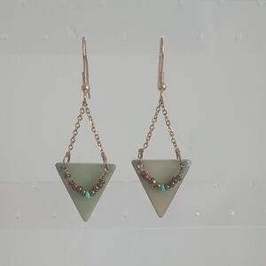 Gold and Green Triangle Earrings